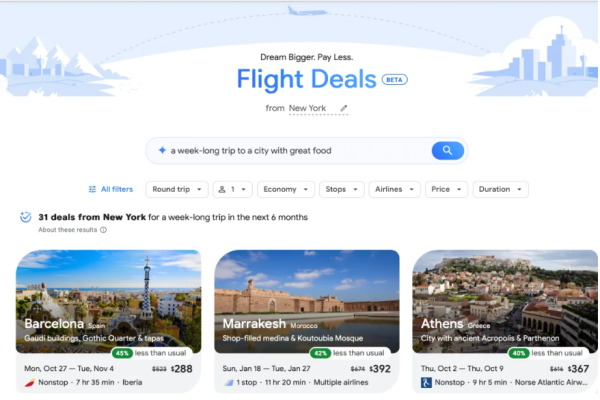 Google Flights ra mắt tính năng AI giúp bạn chọn điểm đến dù chưa biết đi đâu